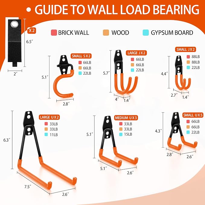 18 Pack Garage Hooks Heavy Duty - Anti-Slip Coating | Garage Storage Hooks for Hanging Bike，Ladder，Garden Tools，Hose
