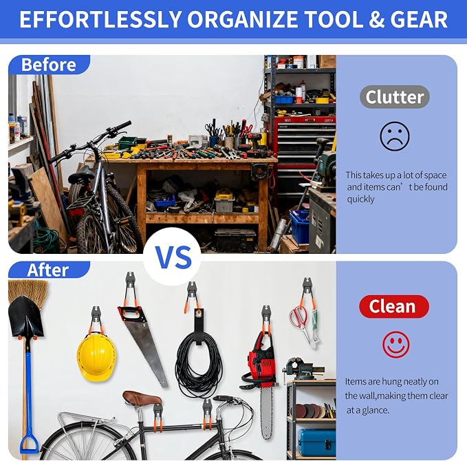 Heavy Duty Garage Hooks 11 Pack, Garage Storage Hooks with Non-Slip PVC Coating, Utility Steel Wall Mount Hook for Bike, Ladder, Tools, Hose & Garage Organization