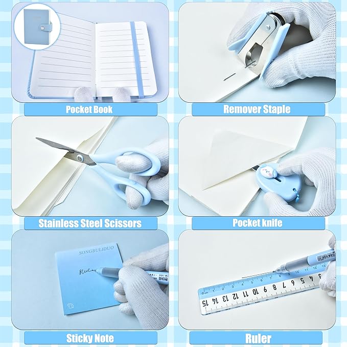 Blue Desk Accessories, 26Pcs Office Supplies and Desk Organizers, with Tape Dispenser, Stapler, Staple Remover, Ect, Gift Box Packaging