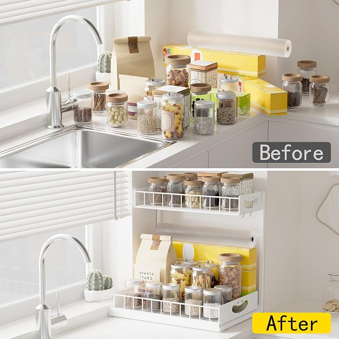 Under Sink Organizer with Pull-Out Drawers,Kitchen Sink Organizer,2 Tier Bathroom Organizers And Storage,Bathroom Accessories Set,White 2 Pack
