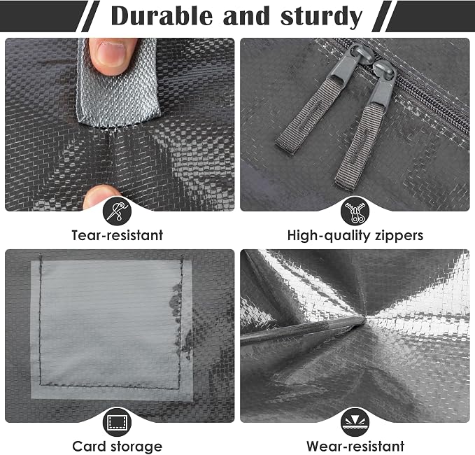12 Pack Moving Bags with Full-Open Side Zipper, Extra Large 93L Heavy Duty Waterproof Foldable Storage Totes for College Dorm, Moving & Home Organization Gray