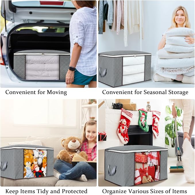 combocube 6 Pack Closet Organizers and Storage Containers, Clothes Storage Bins, Storage Bags with Large Clear Window & Handles for Comforter, Pillow, Quilt, Bedding, Clothes