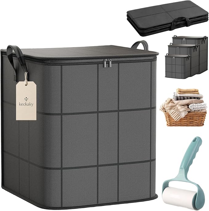 210L Spacious Moving Storage Bin, Large Zippered Fabric Organizer with Reinforced Handles, Foldable Blanket Storage Bag for Bedding, Clothes, Quilts, Comforters and Moving Day，1：XL: 23.6x27.6 in ﻿