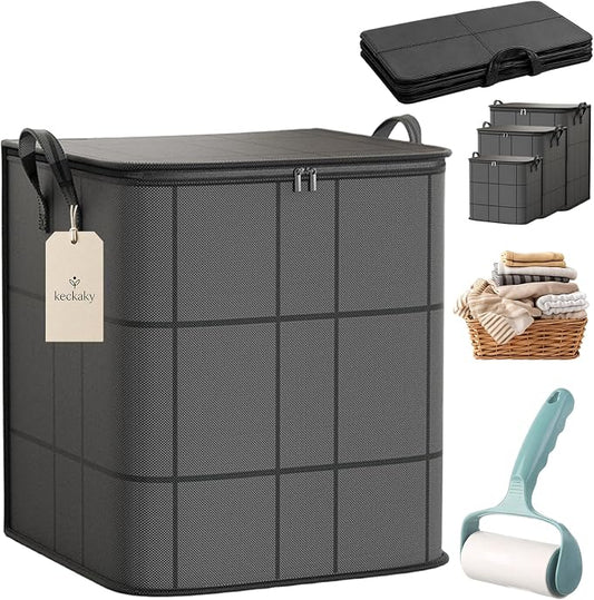 210L Spacious Moving Storage Bin, Large Zippered Fabric Organizer with Reinforced Handles, Foldable Blanket Storage Bag for Bedding, Clothes, Quilts, Comforters and Moving Day，1：L: 19.7x23.6 in