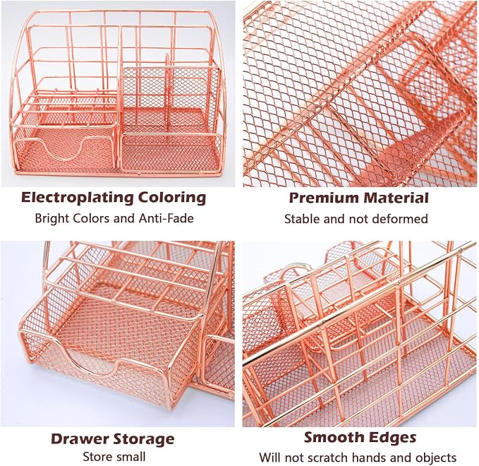 Rose Gold Desk Organizers and Accessories,Office Supplies Set,13PS Set with Acrylic Stapler,Tape Dispenser,Staple Remover,Pen Holder,Clips,Scissor, Phone Holder,Pen