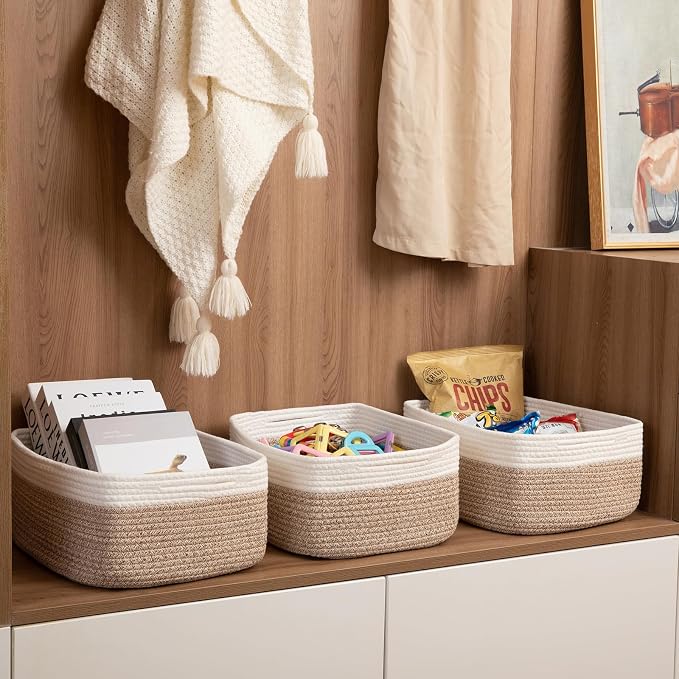 OIASKET Storage Baskets for Organizing 3 Pack, Woven Baskets for Shelves, | Closet Organizer Bins with Handle, Empty Gift Basket, Toy Storage for Toys, Blankets, Towels, Clothes, Books, 15"x11.42"x6.7"