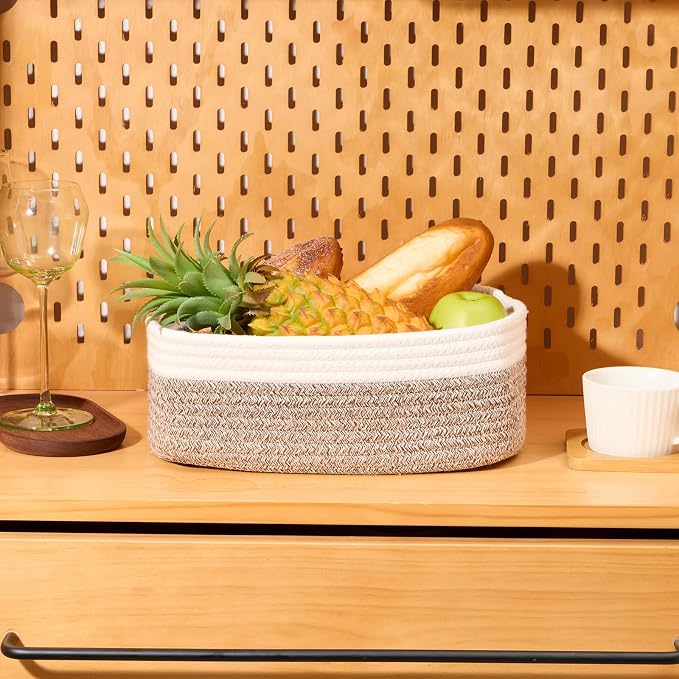 MiniArk Small Storage Baskets for Organizing | Closet Organizer Bins | Shelf Toy Basket | Woven Rope Baskets | Cube Decorative Box | Shallow Basket | 11.5x7.5x4.7” | 4 Packs White Brown