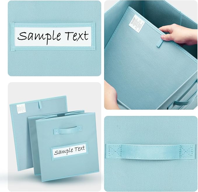 Fabric storage cubes (8 Pack) 11 Inch Cube Storage Bin, cube organizer bins with 8 Labels Window Cards & a Pen, Foldable cube organizer bins and Fabric Storage Box, Sky Blue
