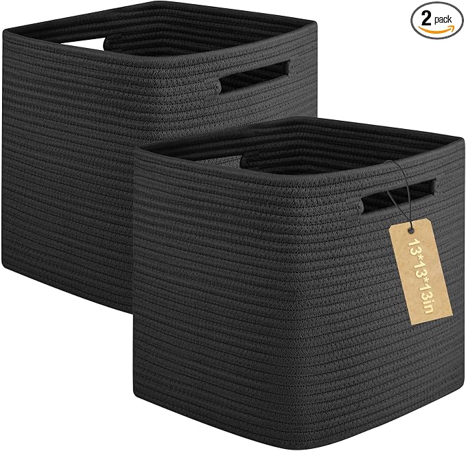 OIAHOMY Storage Cubes, 13 Inch Cube Storage Organizer, Collapsible Storage Bins, Baskets for Organizing, Storage Bins for Shelves-Black, 2-PACK