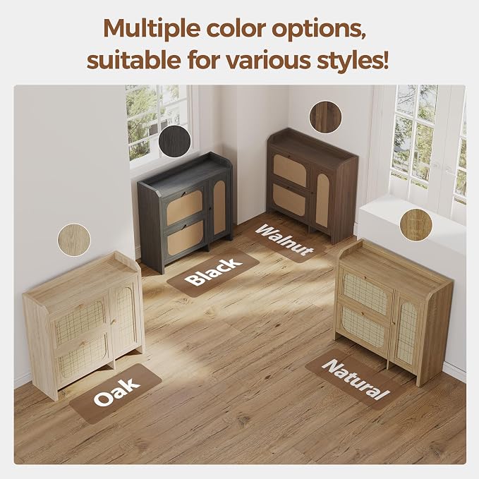 Shoe Cabinet Storage for Entryway with 2 Flip Drawers(3-Tier), Rattan Freestanding with Door & 3 Adjustable Shelve,Hidden Shoe Rack Organizer for Hallway, Foyer