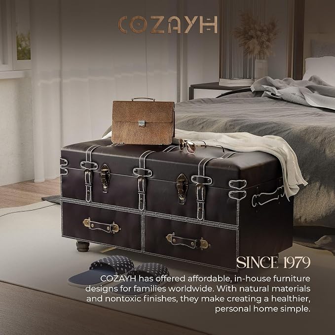 COZAYH Vintage Storage Bench, Upholstered Wooden Ottoman Bed Chest Box