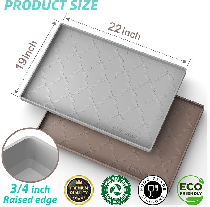 SIKADEER Waterproof Under Sink Mat Food-Grade Kitchen Shelf Liner 22" x 19" | Thick Raised Edge Cabinet Protector, BPA Free Kitchen Organizer and Storage, Non-Slip Dog & Cat Mat, Silicone Drying Mat