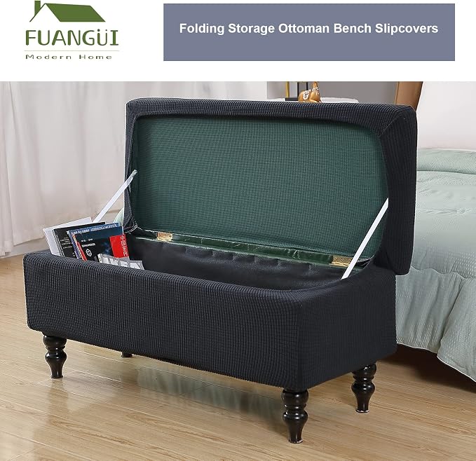FUANGUI Ottoman Cover Slipcovers Rectangular Folding Stretch | Storage Bench Footrest Sofa Stool Covers Footstool Protector with Elastic Bottom, Removable Washable,Large