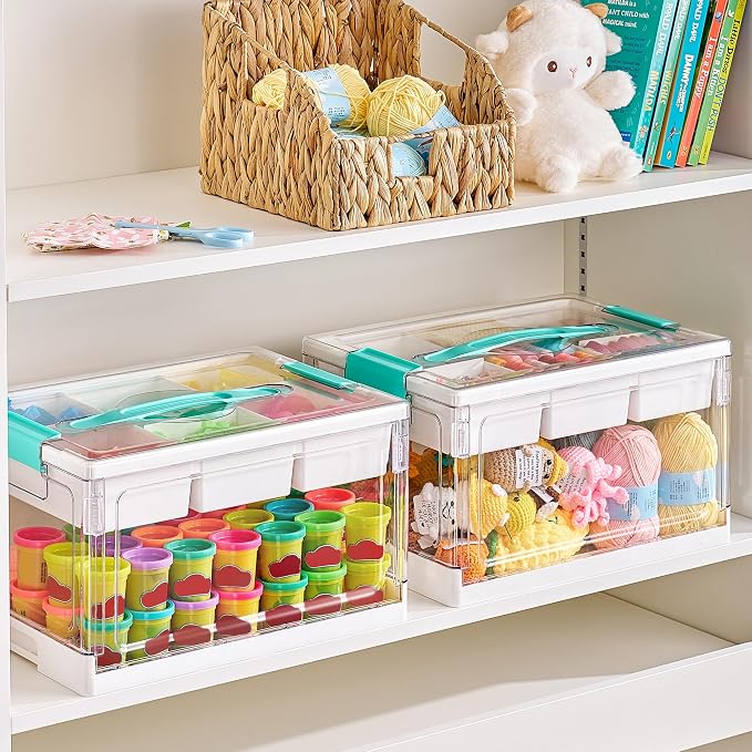 Vtopmart 24 QT Clear Craft Organizer with Removable Tray & Dividers, 1 Pack | Storage Box for Coloring Books, Modeling Clay, Molds and Art Supplies, Keeps Craft Materials Organized and Easy to Access