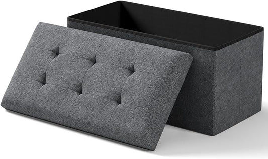 Folding Storage Ottoman Bench, Dark Gray, 30 Inches | Multi-Functional Ottoman Foot Rest, End of Bed Bench, Storage Chest, Living Room, Bedroom, Hallway, Entryway, 600 lb Capacity