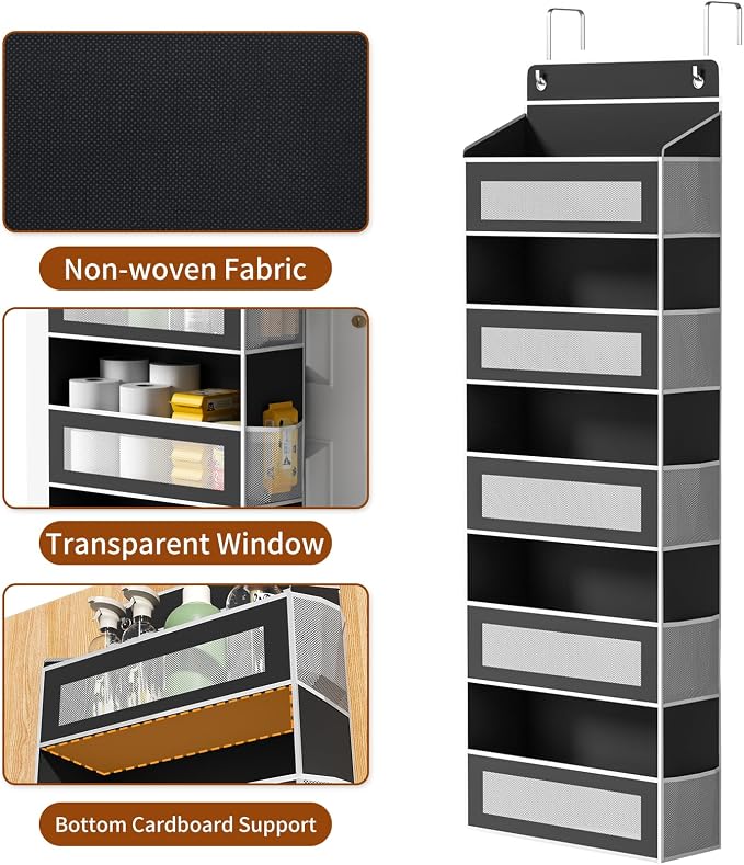 AQOOA 5-Tier Over The Door Organizer 44 lbs Capacity fit Standard Doors | Over the Door Storage 5 Large10 Side Pockets Behind Door Storage, Hanging Shelf for Closet Bathroom Bedroom Nursery, Black