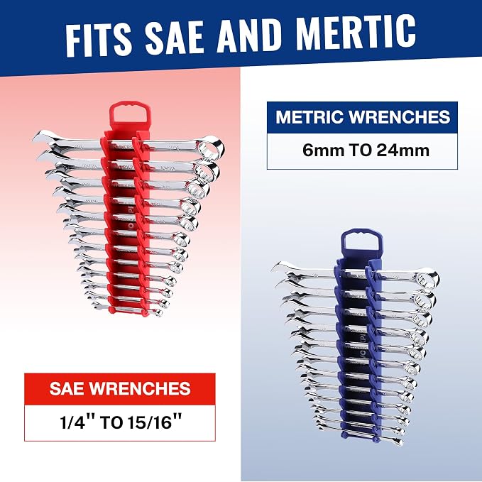 WORKPRO 8-Piece Magnetic Socket and Wrench Organizer Set | 6-Piece Socket Holders, 1/4" 3/8" 1/2" DR Tool Trays, For Metric SAE Sockets, 2-Piece Wrench Holders, For Metric SAE Wrenches