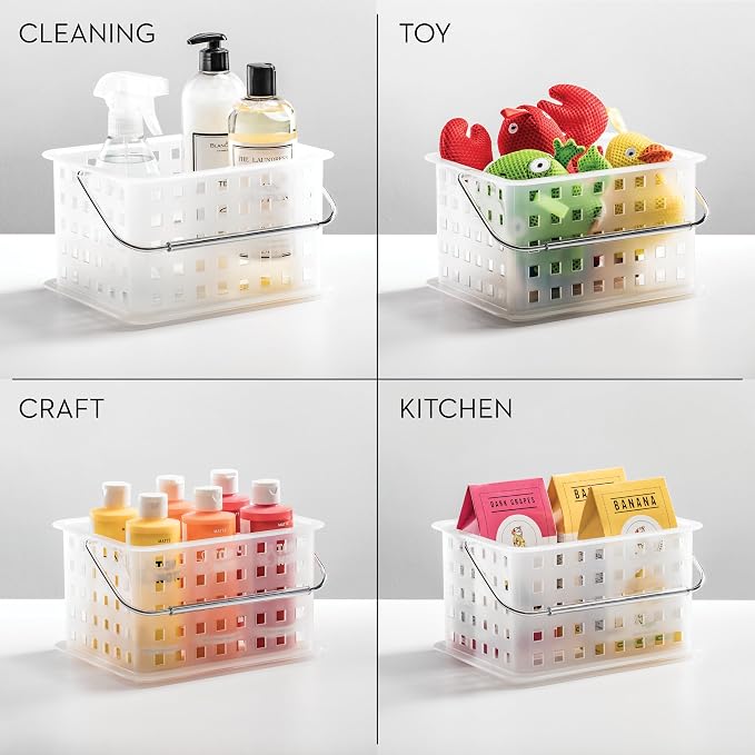 iDesign Portable Shower Caddy Basket with Handle, Set of 3, Frost | For Dorm or Bathroom, Made in USA