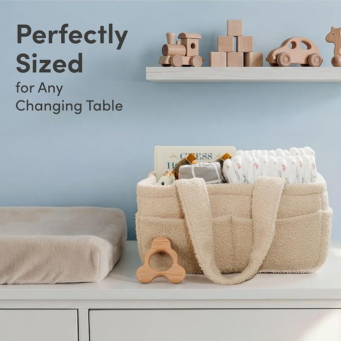 PUTSKA Baby Diaper Caddy Organizer, Nursery Basket, Cream Fleece