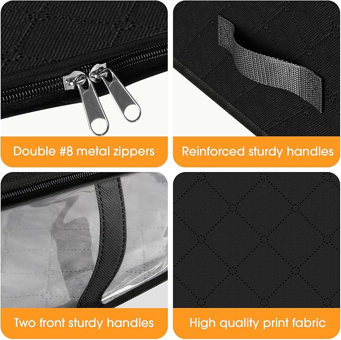 StorageRight Under Bed Storage Bags, 8 Pack, 40L, Black | Breathable Non-Woven Fabric with a Clear Window and Zippered Top for Clothes, Comforters, Blankets and Seasonal Storage