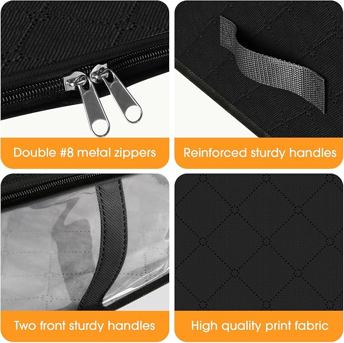 StorageRight Under Bed Storage Bags, 10 Pack, 40L, Black | Breathable Non-Woven Fabric with a Clear Window and Zippered Top for Clothes, Comforters, Blankets and Seasonal Storage