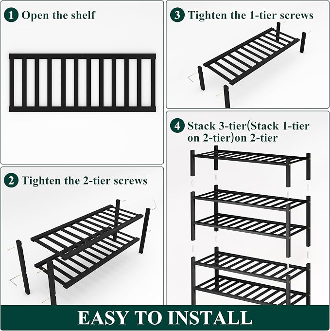 Smiry Bamboo Shoe Rack, 14 Vertical Slats, 5 Tier - 26.8" Wide, Black | Stackable Free Standing Wooden Shoe Organizer, Wood Shoe Storage Shelf for Closet, Entryway, Thicher Leg