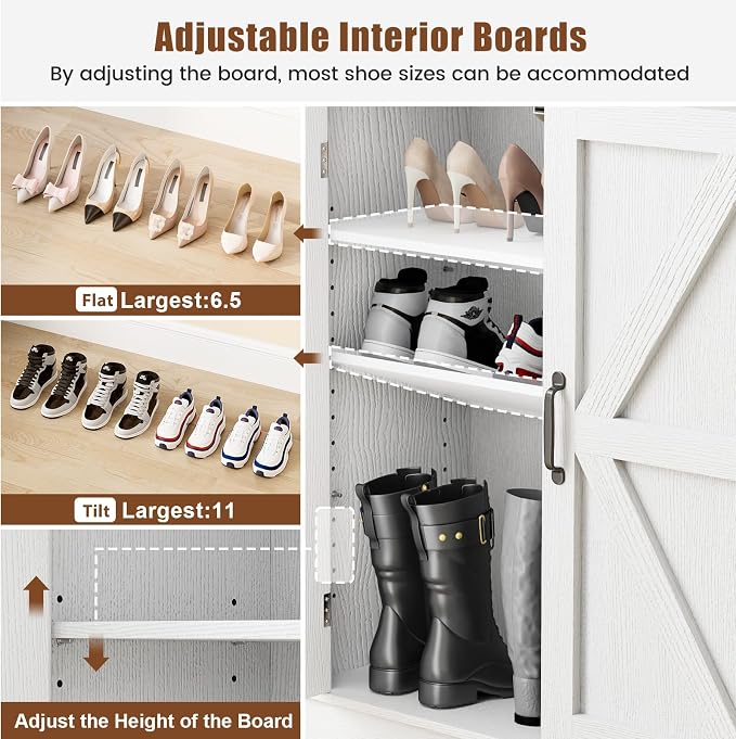 ALLSTAND 6-Tier Shoe Cabinet with Doors, Entryway Shoe Rack Shoe Storage Cabinet with Adjustable Shelves & Anti-tip Fitting, Farmhouse Shoe Cabinet Storage for Entryway, Living Room, Closet