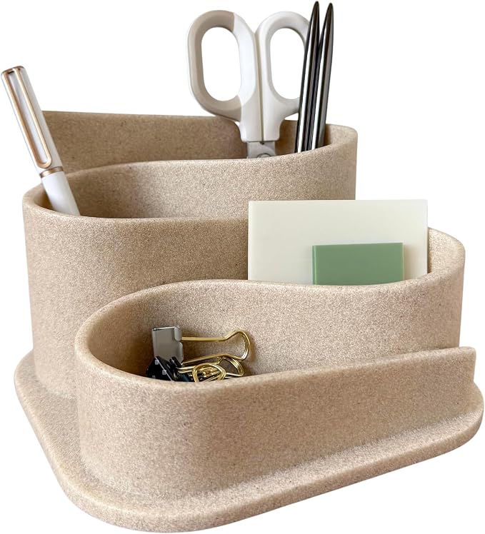 OAKOA Aesthetic Desk Organizer - Modern Desk Accessories - Boho Pen Holder | Beige Aesthetic Desk Accessories - Modern Cute Desk Organizer - Neutral Boho Desk Accessories - Desk Essentials for Women