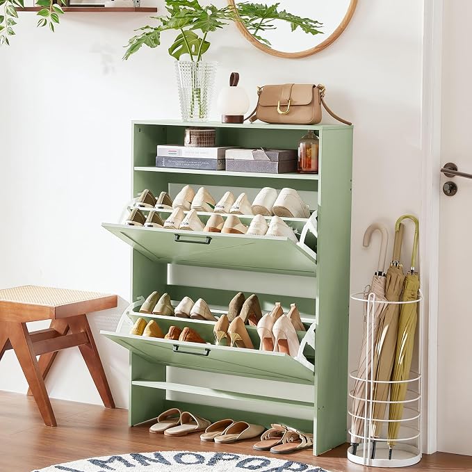RWYHG Shoe Cabinet Storage for Entryway with 2 Flip Drawers | Open Storage Layer Rack Narrow Organizer Slim Hidden Wood Shoe Cabinet Furniture