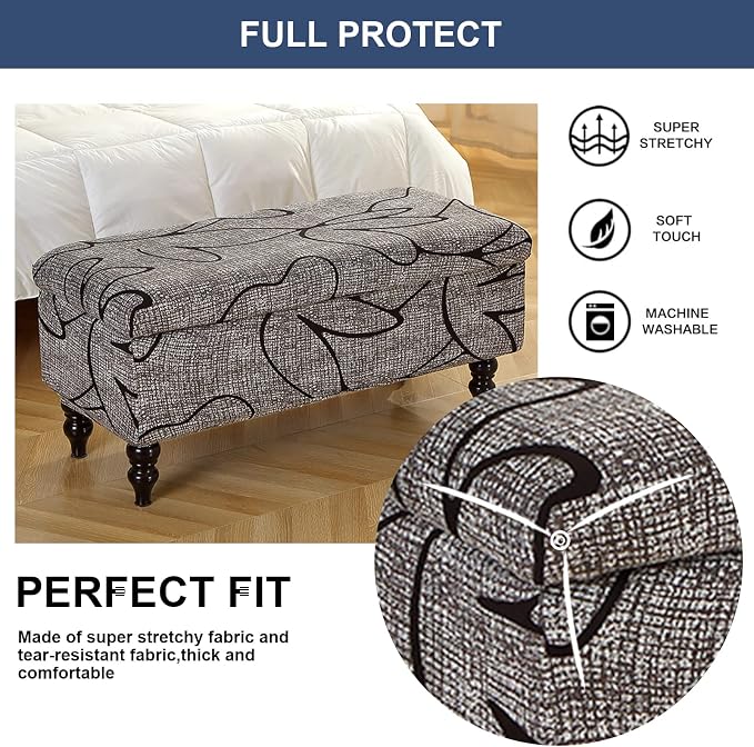 FUANGUI Ottoman Cover Slipcovers Rectangular Folding Stretch | Storage Bench Footrest Sofa Stool Covers Footstool Protector with Elastic Bottom, Removable Washable,Large