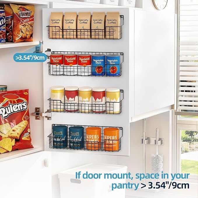 Spice Rack Wall Mount, Spice Organizer for Cabinet & Pantry Door, Set of 4 Hanging Spice Rack Saving Space for Kitchen, Black
