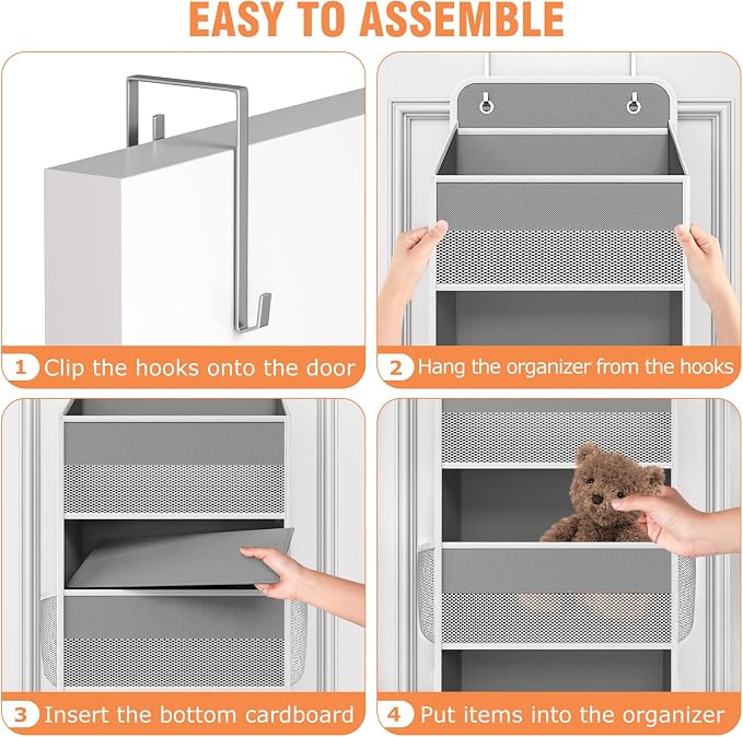Over The Door Organizer Storage Large Capacity Hanging Bedroom Storage | 4 Shelves, 40 LB Capacity, Foldable Mesh Design, Clear Window, Sturdy, Large Storage Organizer for Nursery, Pantry & Closet