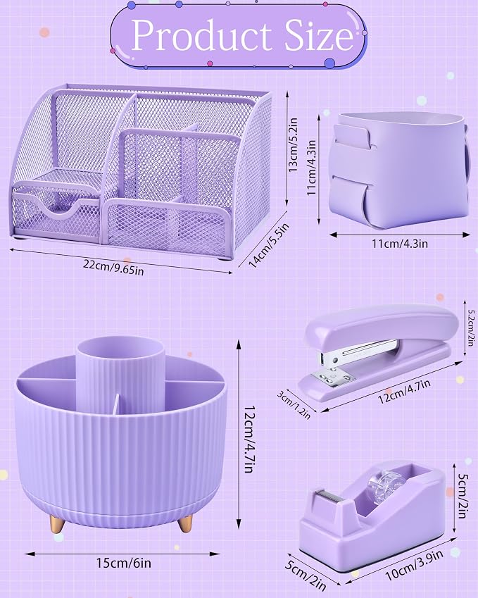 Purple Desk Accessories and Organizers with Desk Organizer and 360°Rotating Pen Holder stapler Pen and a Lot of Office Purple Office Supplies Beautifully Presented in a Gift Box