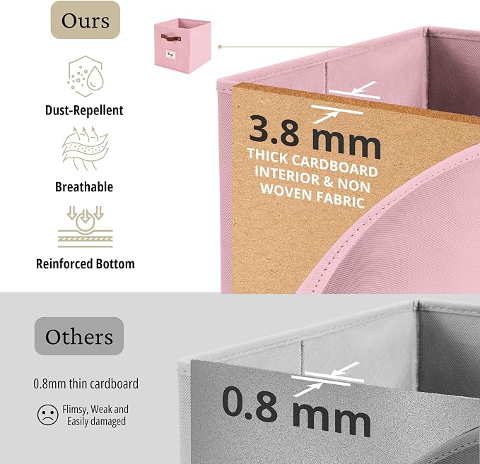 DECOMOMO Storage Bins, Cube Storage Bin with Labels | 10.5" x 11" Fabric Storage Cubes for Shelves (6pcs, Pink)