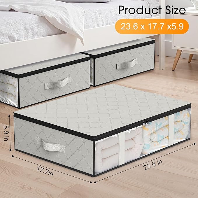 StorageRight Under Bed Storage Bags, 3 Pack, 40L, White | Breathable Non-Woven Fabric with a Clear Window and Zippered Top for Clothes, Comforters, Blankets and Seasonal Storage