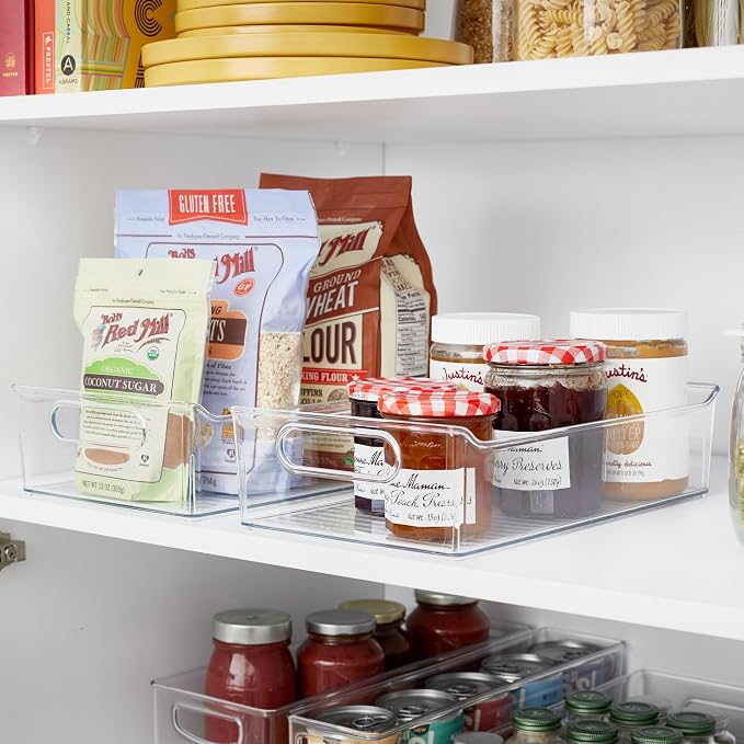 iDesign Plastic Pantry Storage Organizer Bin, Set of 2, Clear | With Handles