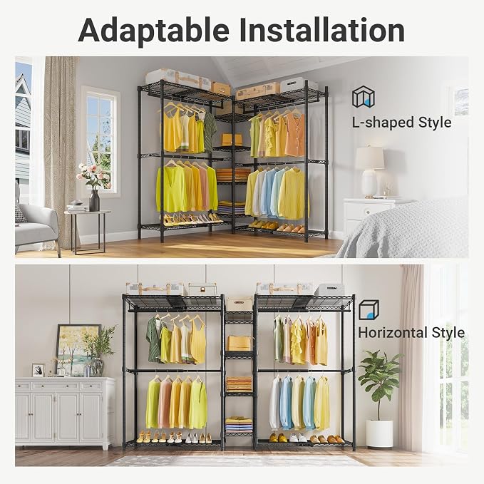 VIPEK X3 Expandable Heavy Duty Clothes Rack Closet Organizer System Black | Large Freestanding Clothing Rack with Adjustable Shelves and Hanger Rods from 5'2" to 8', Reach-in & Walk-in Closet 1210LBS