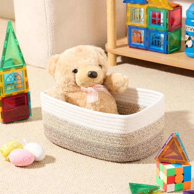 MiniArk Small Storage Baskets for Organizing | Closet Organizer Bins | Shelf Toy Basket | Woven Rope Baskets | Cube Decorative Box | Shallow Basket |11.5x7.5x4.7”| 4 Packs Gradient Brown