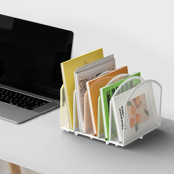MINDEPOT Desk File Organizer 5 Sections Desktop Organizer File Sorter Office Organization File Folder Holder for Office School & Classroom (White, 5 Section - 1Pack)