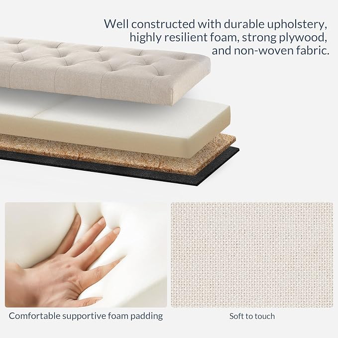 BELLEZE Storage Ottoman, Tufted Ottoman with Close Hinge, Foot Rest for Living Room (Beige, 47 inch)