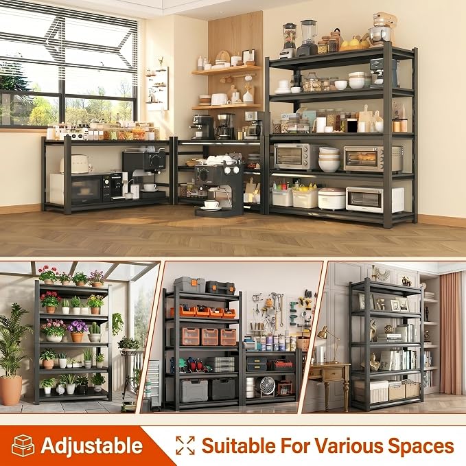 Garage Shelving, Heavy Duty Adjustable Boltless Metal Storage Shelves | 3000 LBS Industrial Steel Rack for Pantry Kitchen Basement Warehouse Storage, 63"Hx 40"Wx 14D"