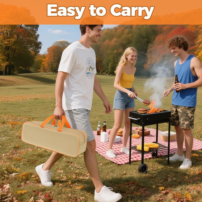 Grill Utensil Storage Bag for Outdoor Grilling, 24 x 8 x 8 in, Khaki | 1680D Oxford fabric, large capacity grill tool storage bag, accessories storage compatible with Blackstone griddle