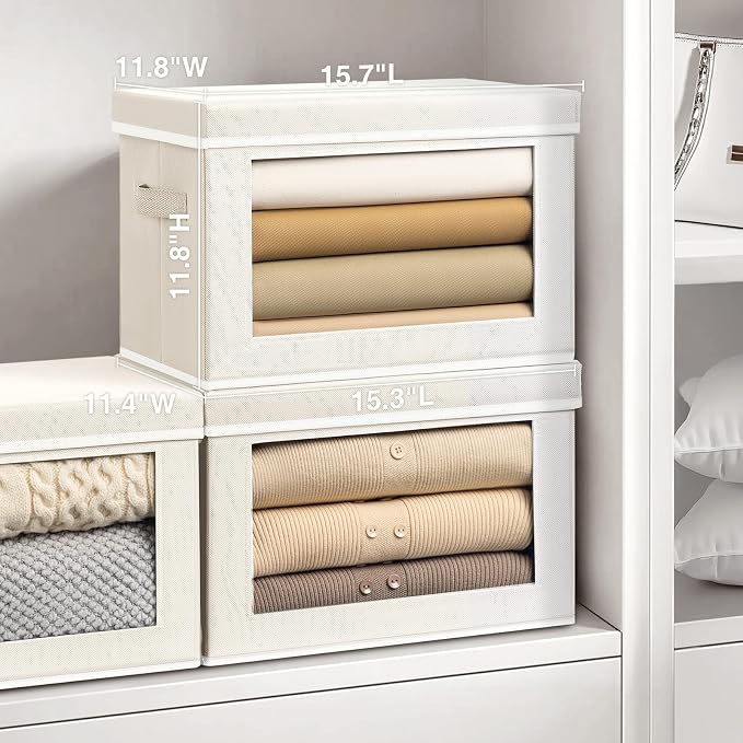 Homsorout Storage Bins with Lids - Large Decorative Basket with Lids, Fabric Foldable Closet Organizer Bins, Stackable Shelf Organizer for Living Room, Dorm, 5 Pack, Beige
