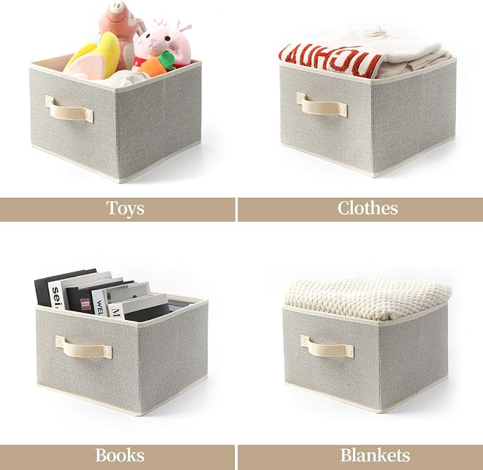 Storage Baskets, 11-Inch Woven Fabric Bins, Storage Cubes with Reinforced Handles, Organizer Bins for Closet Shelves, Foldable, for Toys, Clothes, Natural Beige (3PCS/Beige-11*11*7.8inch)
