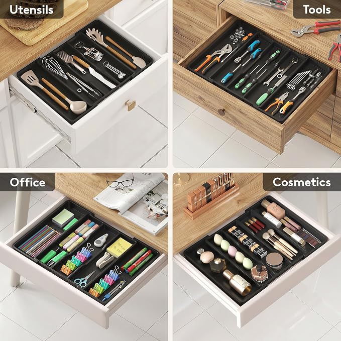 Lifewit Utensil Organizer, Expandable Kitchen Drawer Tray, Adjustable Cutlery and Cooking Utensil Holder, Black