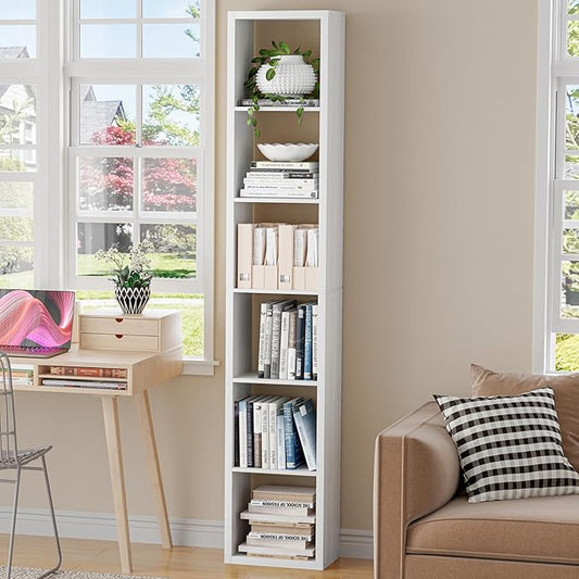 VDNEND Tall Cube Storage Organizer Bookcase, 6 Tier 11 inch Open Back Cubical Shelf with Thickened Border, Display Bookshelf for Living Room, Home Office, Sturdy Room (White, 6 Cube,Vertical)
