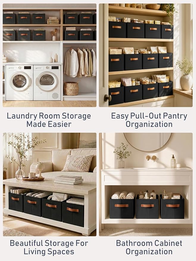 8 Pack Large Closet Storage Baskets Bins for Shelves, Collapsible Fabric Closet Organizers and Storage with Polyester Handles, Decorative Baskets for Organizing Clothes, Towels, Linen Closet 14"x10"