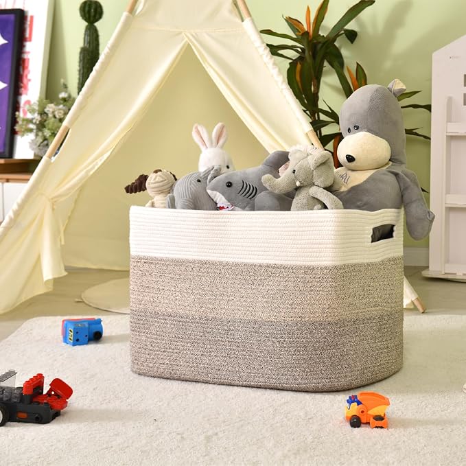ICERZCZ Extra Large Blanket Basket for Living Room Gradient Brown 25x16x16 | Extra Large Rectangular Storage Basket for Toys, Clothes, Shoes, Living Room, Bedroom, Nursery, Kid's Room
