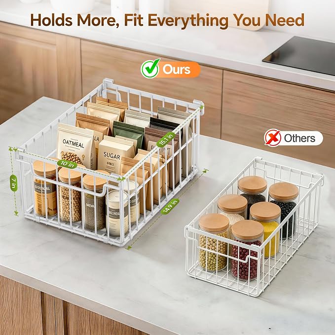 Freezer Organizer Bins, 6 Pack Enlarged Baskets for 5-9 Cu.FT Deep Freezer | Stackable Chest Freezer Organizer Bins, Foldable with Handles, White Storage Container Baskets for Sort Frozen Meats