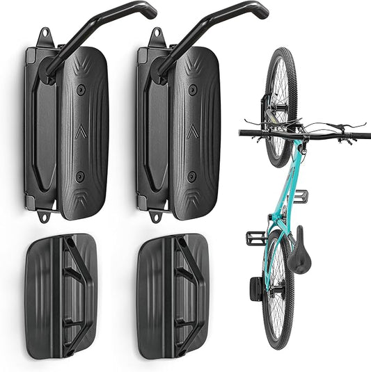 monTEK Swivel Bike Wall Mount, Bike Hangers for Garage, 2 Pack | Heavy-duty vertical wall bike storage rack swivels 150° to save space; holds 66 lb each and fits tires up to 3.54 in wide